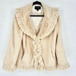Damselle Vintage Cream Faux Fur Ruffle Collar Jacket Size M